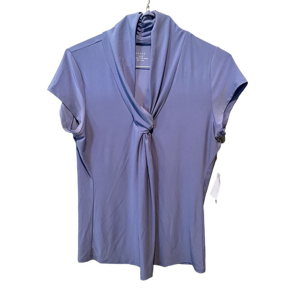 Grace Top‎ Women's XL Purple Short Sleeve Knotted Front Shawl Neck Pullover